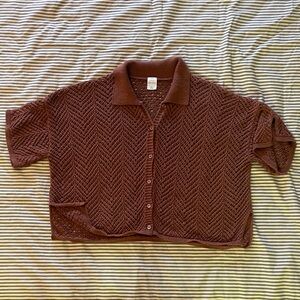 Wild Fable Rust Brown Orange Sweater Cardigan Loose Open Knit XXL